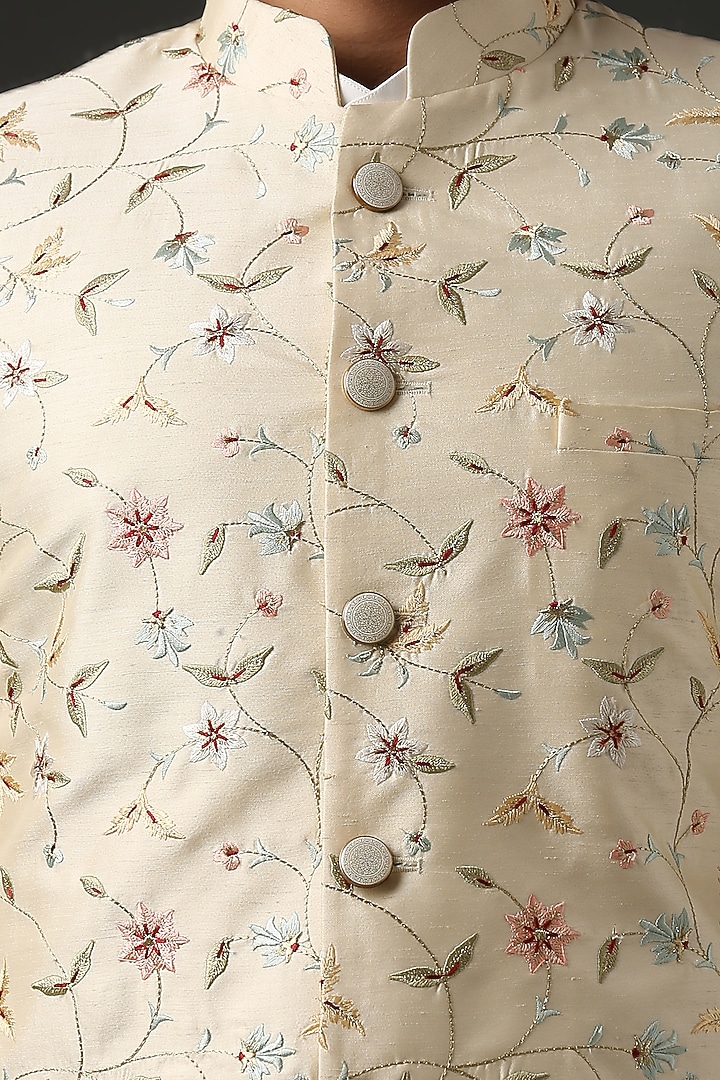 Beige Hand Embroidered Wedding Sherwani Set by Minaki Men at Pernia's Pop Up Shop