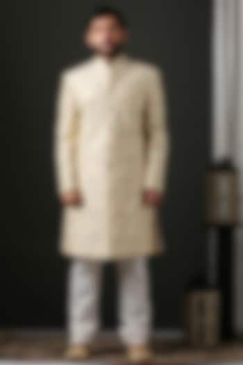 Beige Hand Embroidered Wedding Sherwani Set by Minaki Men at Pernia's Pop Up Shop