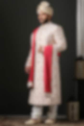 Off-White Floral Hand Embroidered Wedding Sherwani Set by Minaki Men at Pernia's Pop Up Shop