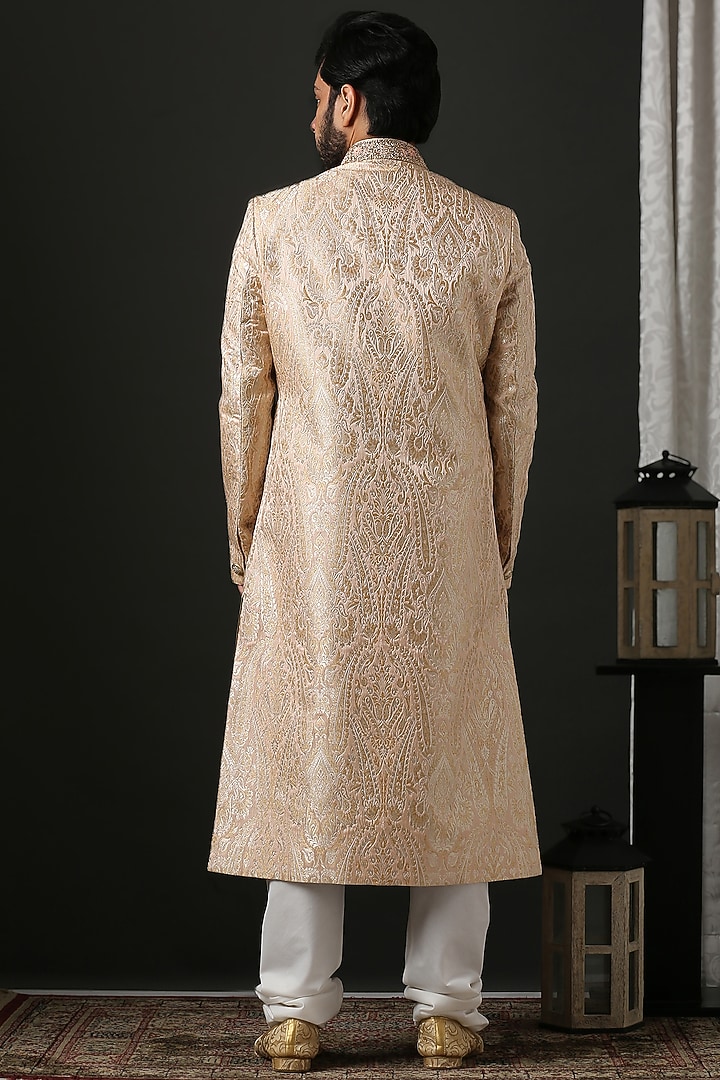 Nude Pink Machine Embroidered Wedding Sherwani Set by Minaki Men at Pernia's Pop Up Shop