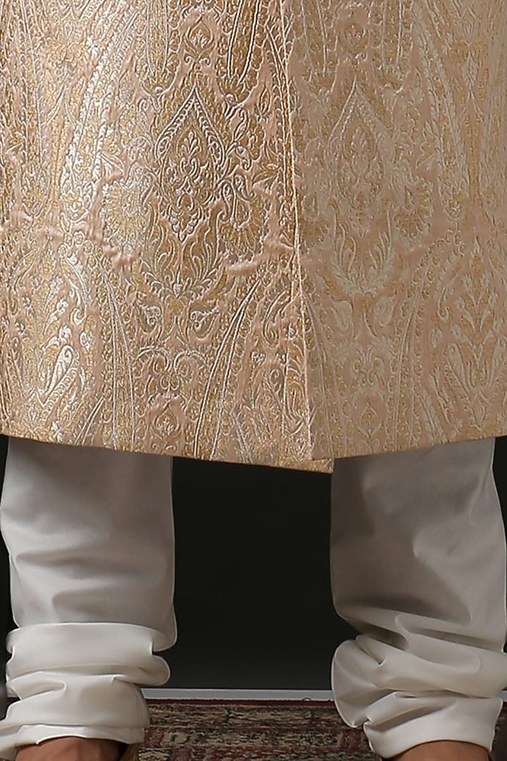 Nude Pink Machine Embroidered Wedding Sherwani Set by Minaki Men at Pernia's Pop Up Shop