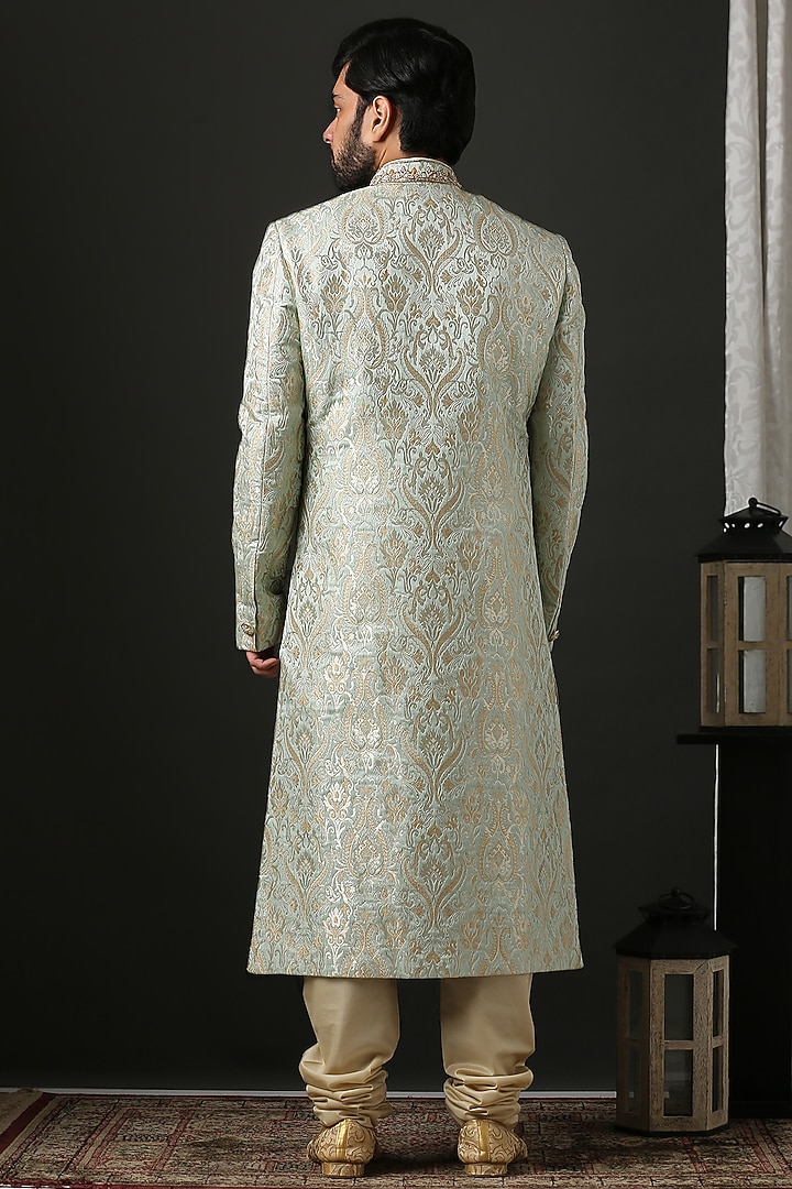 Mint Gold Embroidered Wedding Sherwani Set by Minaki Men at Pernia's Pop Up Shop