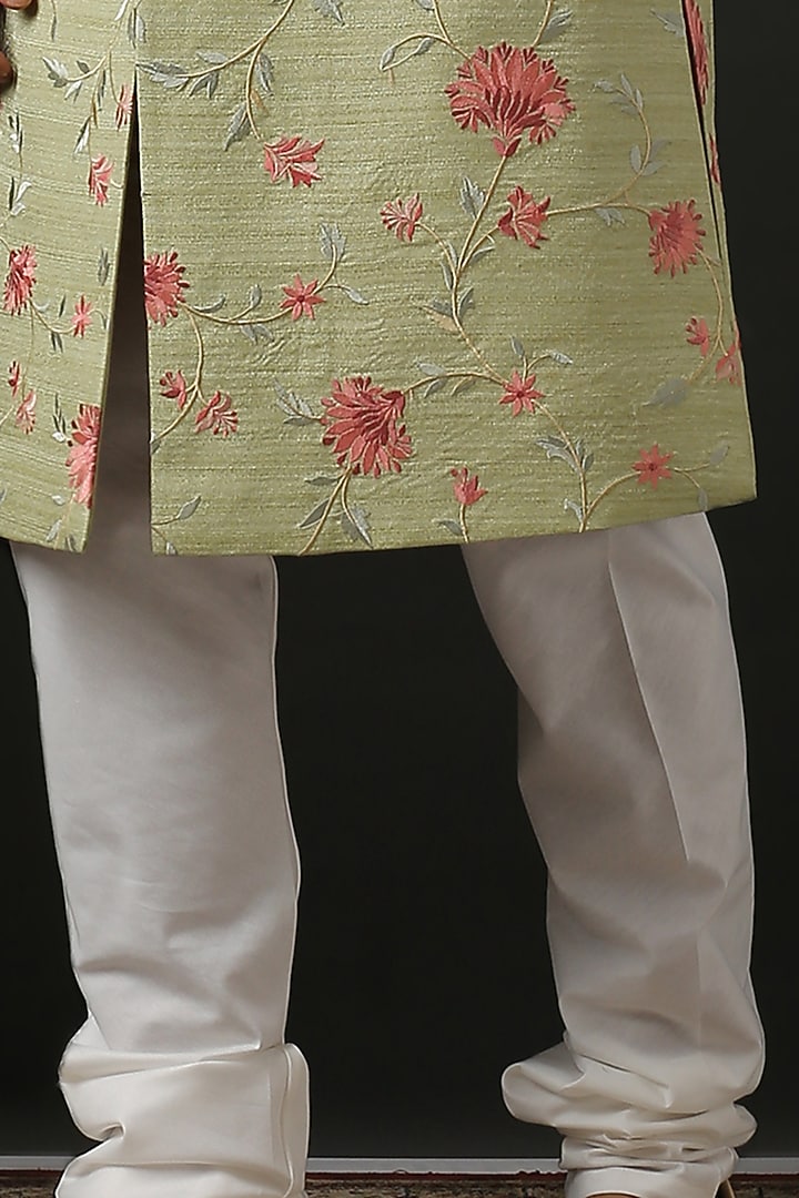 Pale Green Floral Embroidered Wedding Sherwani Set by Minaki Men at Pernia's Pop Up Shop