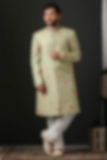 Pale Green Floral Embroidered Wedding Sherwani Set by Minaki Men at Pernia's Pop Up Shop