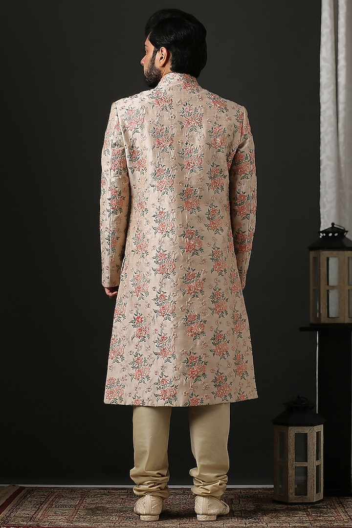 Fawn Floral Embroidered Groom Sherwani Set by Minaki Men at Pernia's Pop Up Shop