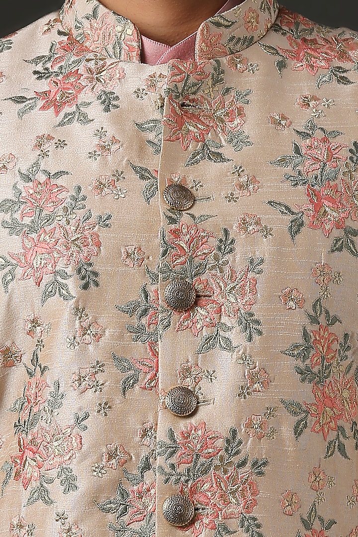 Fawn Floral Embroidered Groom Sherwani Set by Minaki Men at Pernia's Pop Up Shop