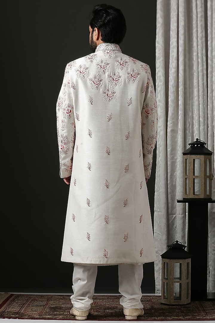 Off-White Hand Embroidered Groom Sherwani Set by Minaki Men at Pernia's Pop Up Shop