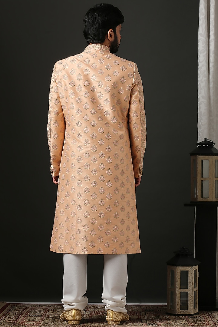 Peach Hand Embroidered Groom Sherwani Set by Minaki Men at Pernia's Pop Up Shop