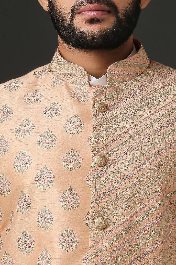 Peach Hand Embroidered Groom Sherwani Set by Minaki Men at Pernia's Pop Up Shop