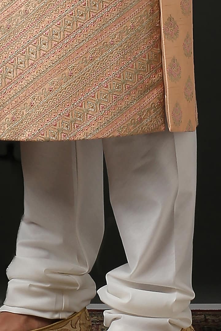 Peach Hand Embroidered Groom Sherwani Set by Minaki Men at Pernia's Pop Up Shop