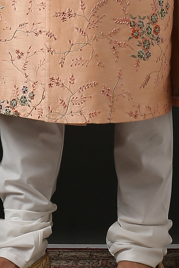 Peach Embroidered Groom Sherwani Set by Minaki Men at Pernia's Pop Up Shop
