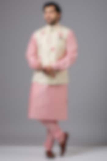Blush Pink Kurta Set With Bundi Jacket by Minaki Men