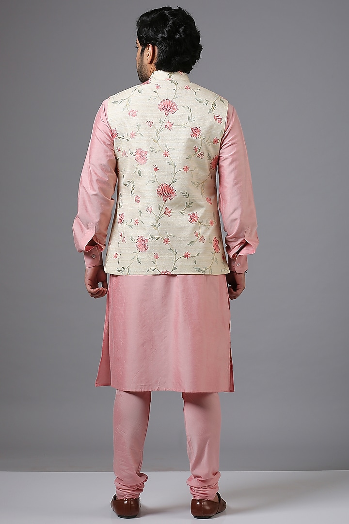 Blush Pink Kurta Set With Bundi Jacket by Minaki Men at Pernia's Pop Up Shop