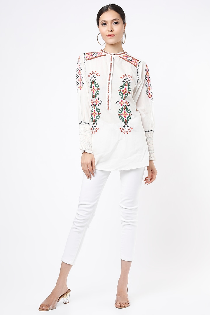 White Cotton Voile Boho Shirt by Mia Magell