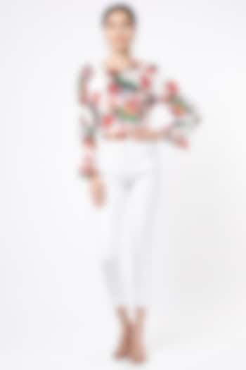 White Modal Satin Printed Bodysuit by Mia Magell