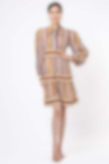 Brown & Mustard Printed Dress by Mia Magell