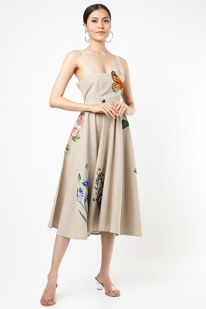 Beige Linen Midi Dress by Mia Magell