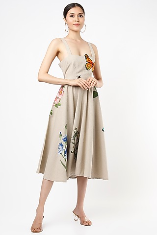 Beige Linen Midi Dress by Mia Magell