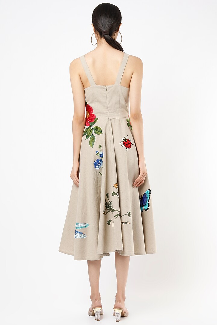 Beige Linen Midi Cocktail Dress by Mia Magell at Pernia's Pop Up Shop
