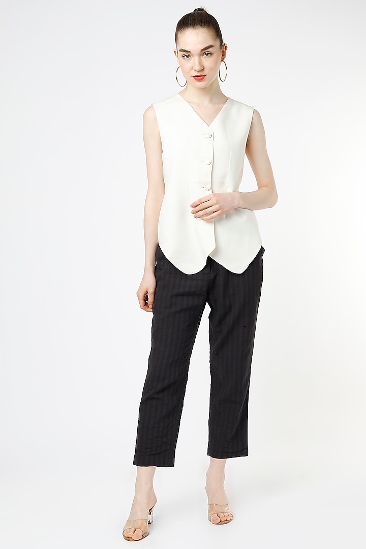 Cream Tencel Waistcoat by Mia Magell at Pernia's Pop Up Shop