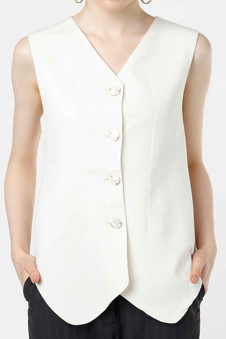 Cream Tencel Waistcoat by Mia Magell at Pernia's Pop Up Shop