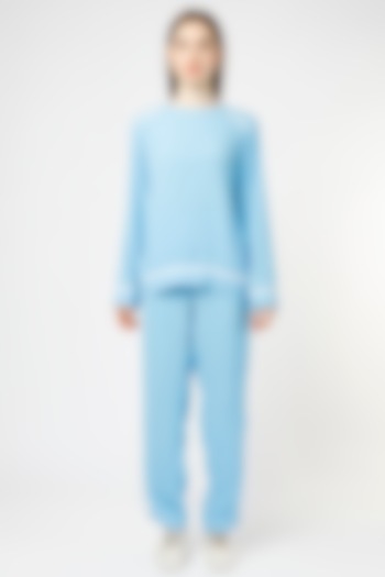 Blue Moss Crepe Pant Set by Mia Magell