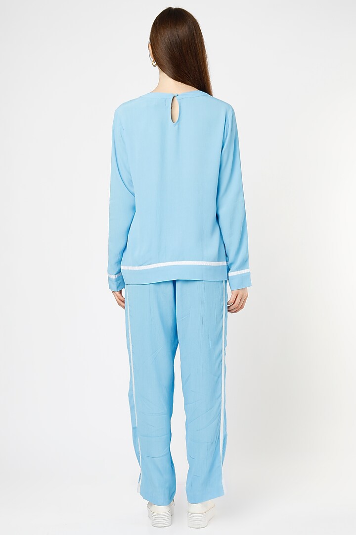 Blue Moss Crepe Pant Set by Mia Magell at Pernia's Pop Up Shop
