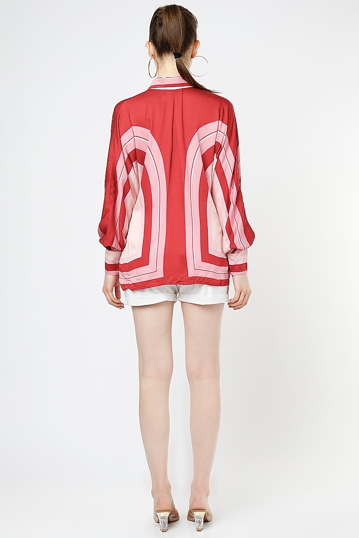 Pink Modal Satin Printed Shirt by Mia Magell at Pernia's Pop Up Shop