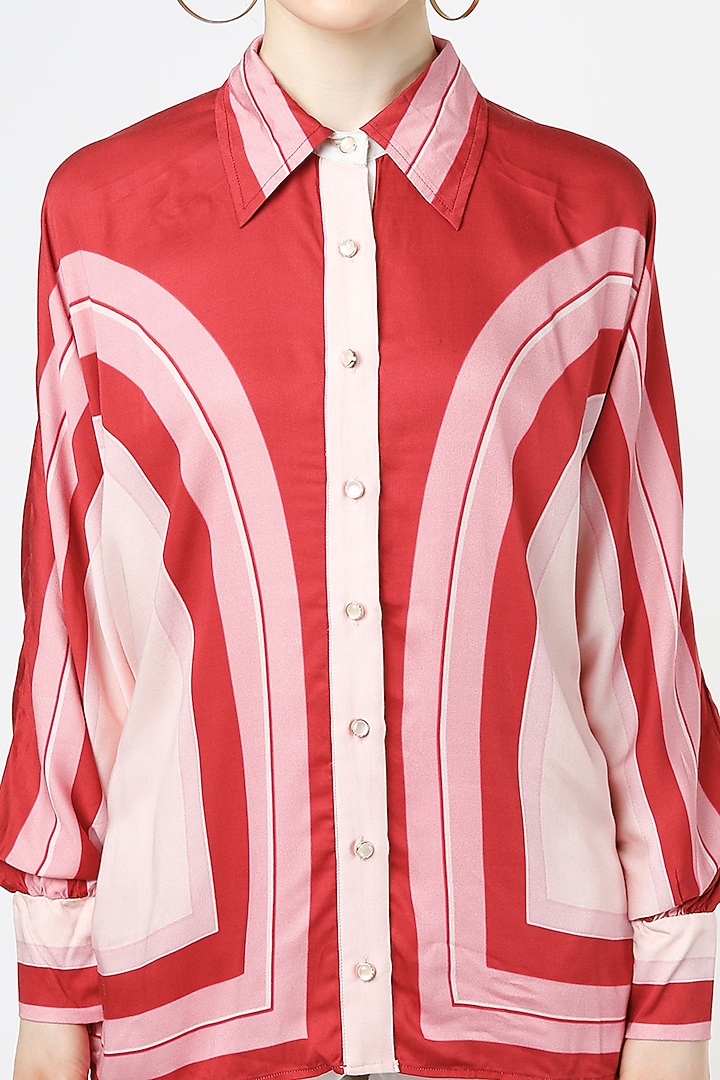 Pink Modal Satin Printed Shirt by Mia Magell at Pernia's Pop Up Shop