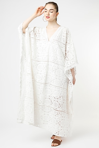 White Cotton Kaftan With Inner by Mia Magell