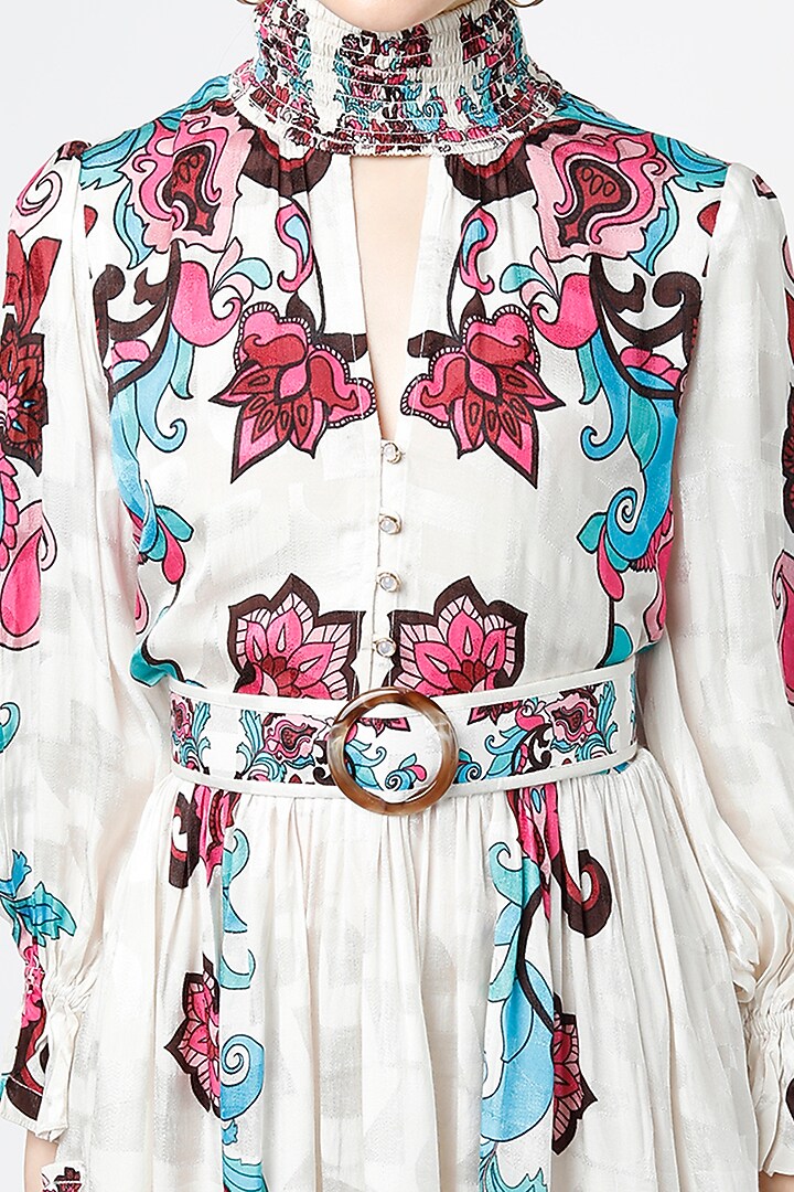 White Viscose Jacquard Printed Summer Dress by Mia Magell at Pernia's Pop Up Shop