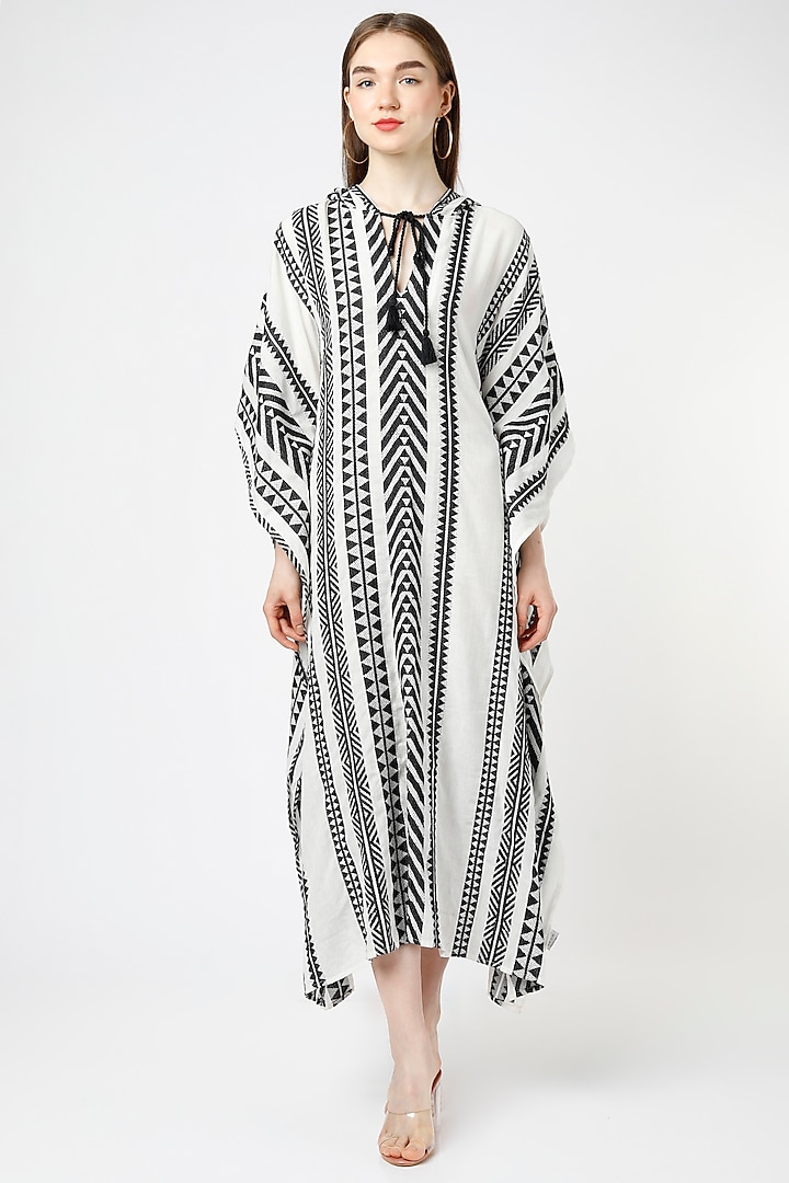 Black & White Jacquard Kaftan by Mia Magell