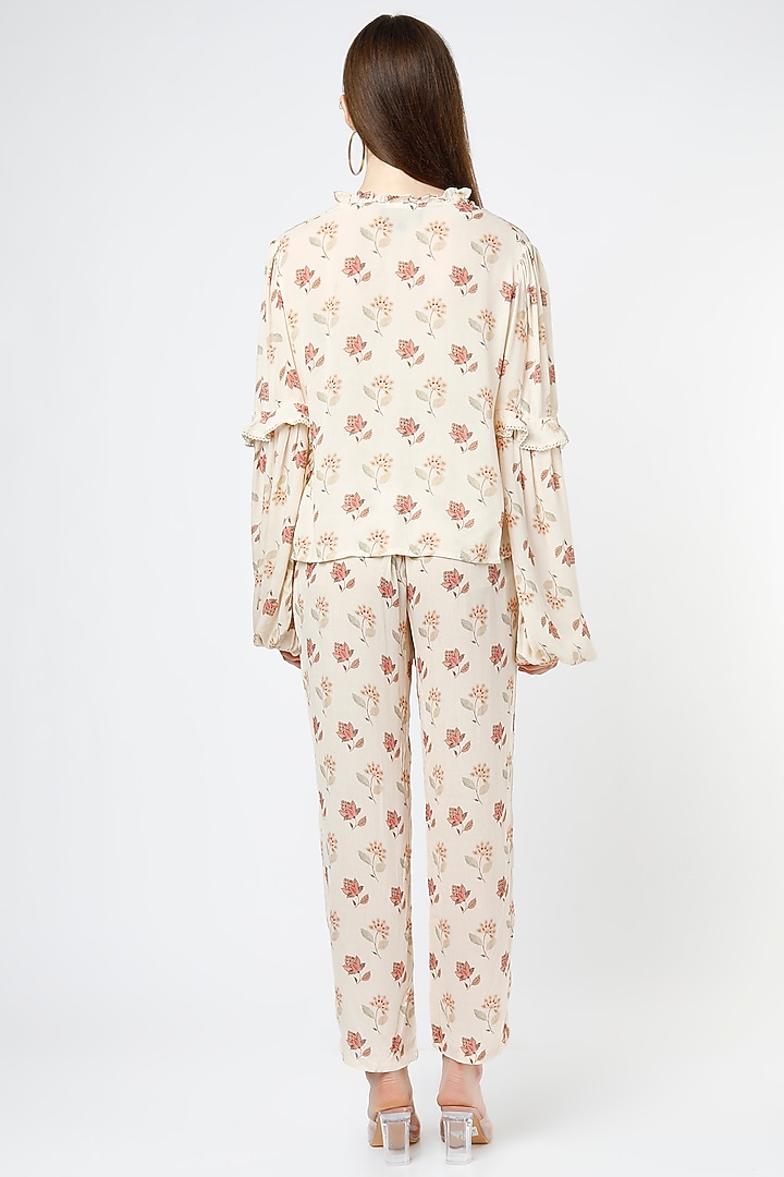 Beige Rayon Crepe Pant Set by Mia Magell at Pernia's Pop Up Shop