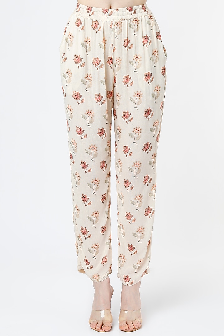 Beige Rayon Crepe Pant Set by Mia Magell at Pernia's Pop Up Shop