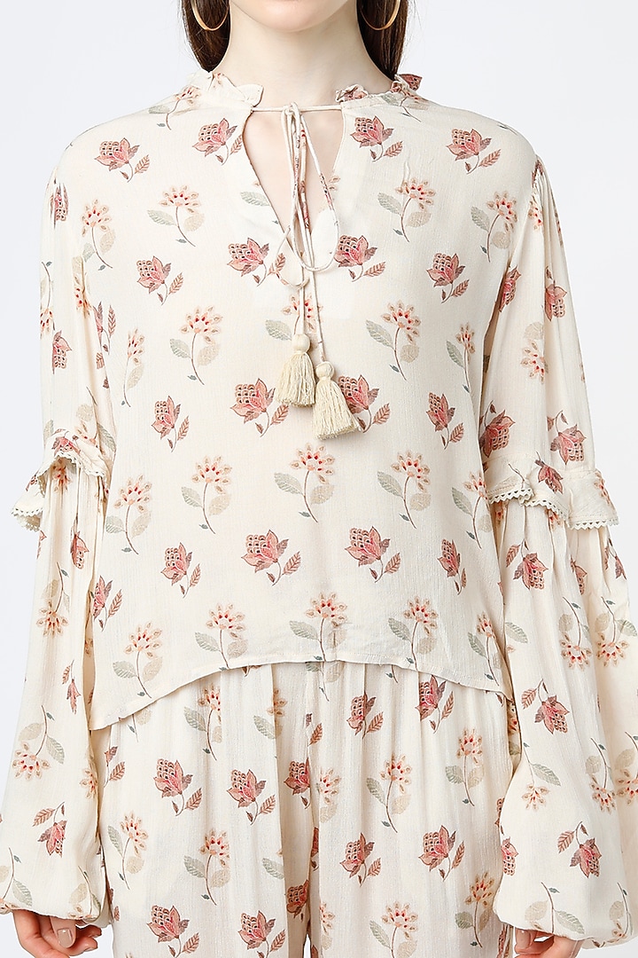 Beige Rayon Crepe Pant Set by Mia Magell at Pernia's Pop Up Shop