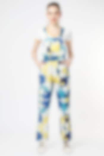 Blue & White Printed Dungaree by Mia Magell