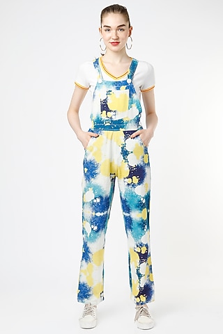 Blue & White Printed Dungaree by Mia Magell