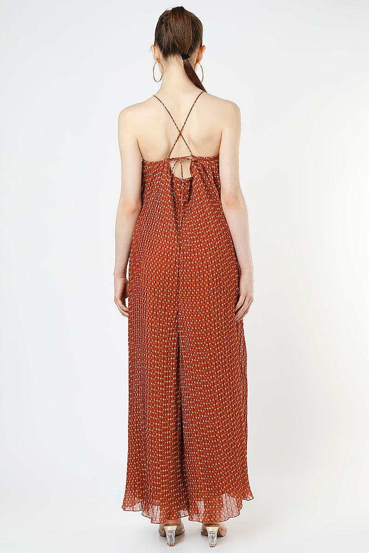 Rust Poly Georgette Printed Jumpsuit by Mia Magell at Pernia's Pop Up Shop