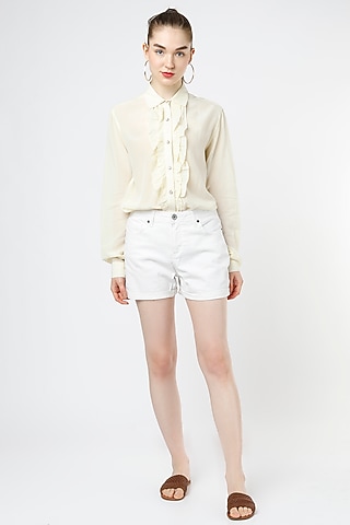 Cream Viscose Georgette Shirt by Mia Magell