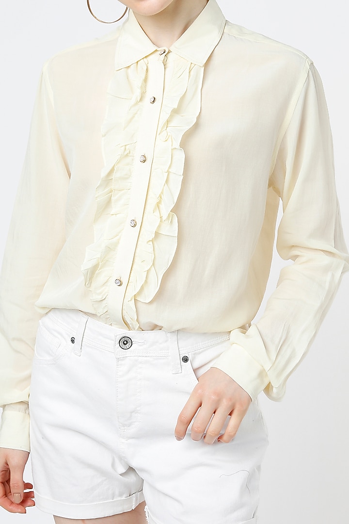 Cream Viscose Georgette Shirt by Mia Magell at Pernia's Pop Up Shop