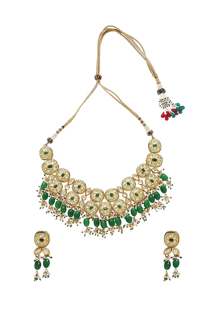Gold Plated Agate & Pearls Necklace Set by Minaki at Pernia's Pop Up Shop