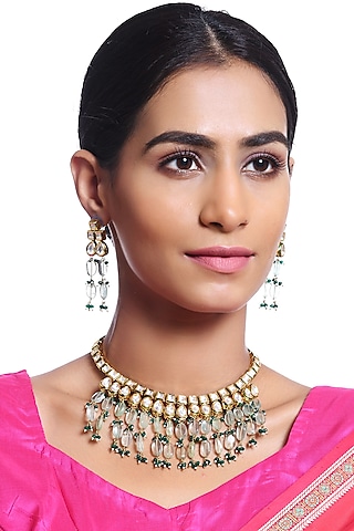 Gold Plated Florite Necklace Set by Minaki
