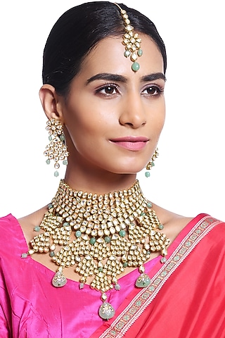 Gold Plated Aventurine Necklace Set by Minaki