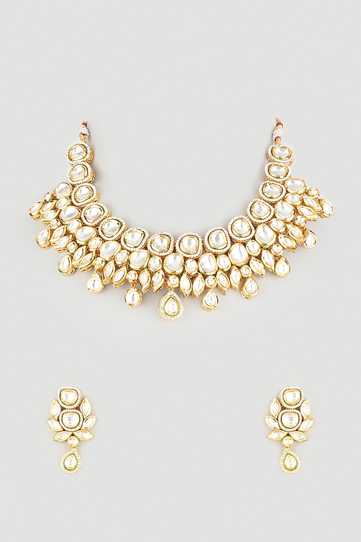 Gold Plated Kundan Polki Choker Necklace Set by Minaki at Pernia's Pop Up Shop
