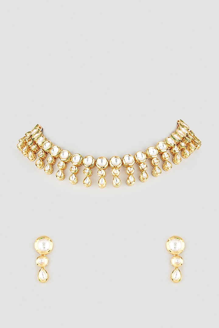 Gold Plated Kundan Polki Necklace Set by Minaki