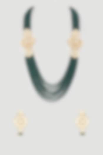 Gold Plated Emerald Beads Multi-Layered Necklace Set by Minaki at Pernia's Pop Up Shop
