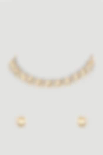 Gold Plated Zircons Choker Necklace Set by Minaki