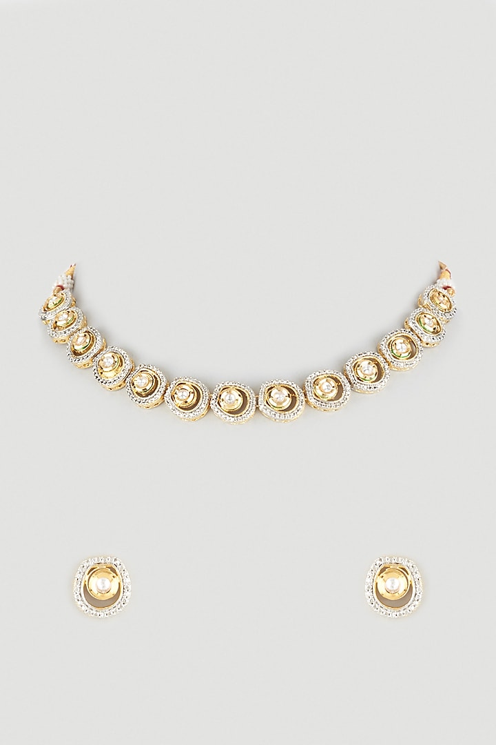 Gold Plated Zircons Choker Necklace Set by Minaki
