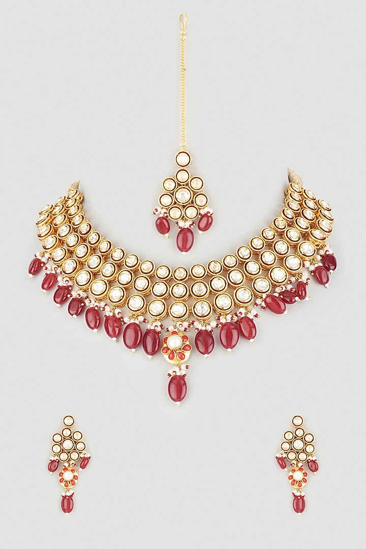 Gold Plated Meenakari Necklace Set by Minaki at Pernia's Pop Up Shop