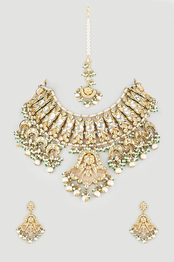 Gold Plated Pearl Meenakari Necklace Set by Minaki at Pernia's Pop Up Shop